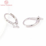 4PCS 15MM 24k Brass Zircon Earrings Hooks DIY Jewelry Findings