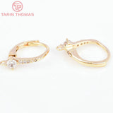 4PCS 15MM 24k Brass Zircon Earrings Hooks DIY Jewelry Findings