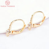 4PCS 15MM 24k Brass Zircon Earrings Hooks DIY Jewelry Findings