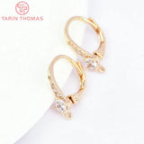 4PCS 15MM 24k Brass Zircon Earrings Hooks DIY Jewelry Findings