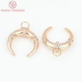 2PCS 16x20MM 24K Brass Zircon Moon Pendants DIY Jewelry Findings