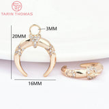 2PCS 16x20MM 24K Brass Zircon Moon Pendants DIY Jewelry Findings