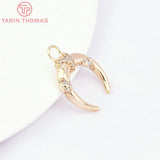 2PCS 16x20MM 24K Brass Zircon Moon Pendants DIY Jewelry Findings