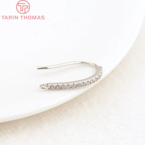 4PCS 21MM 24K Brass Earrings Hook with Zircon - DIY Jewelry Findings