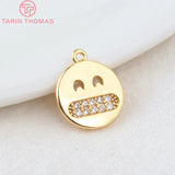 6PCS 10.5MM Hole 1MM 24K Plated Brass Zircon Smiley Charms Pendants