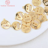 6PCS 10.5MM Hole 1MM 24K Plated Brass Zircon Smiley Charms Pendants