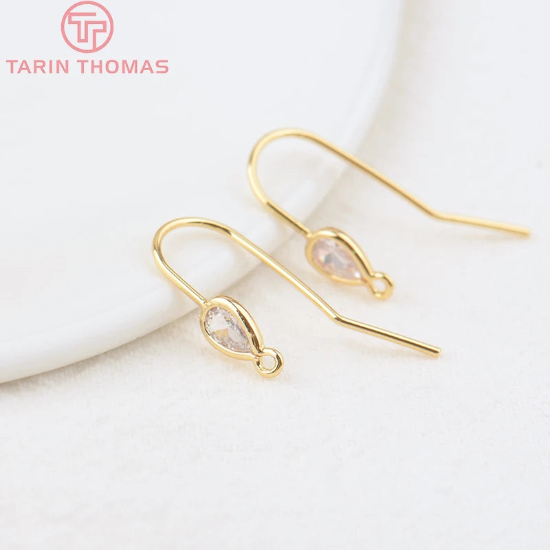6PCS Brass Earrings Hooks with Zircon Drop - High Jewelry F