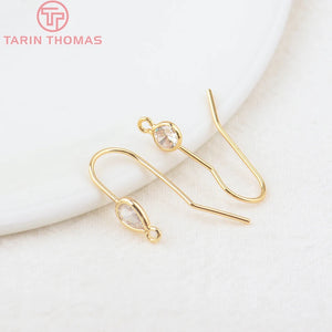 6PCS Brass Earrings Hooks with Zircon Drop - High Jewelry F