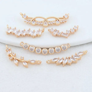 14K Brass Zircon Flowers Charms Pendants Connectors Necklace