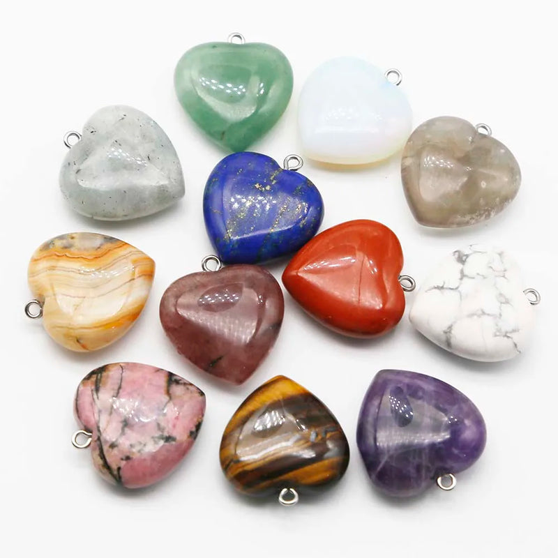 25MM Amethyst Multicolour Heart Necklace Pendant Key Chain Charms 10Pcs