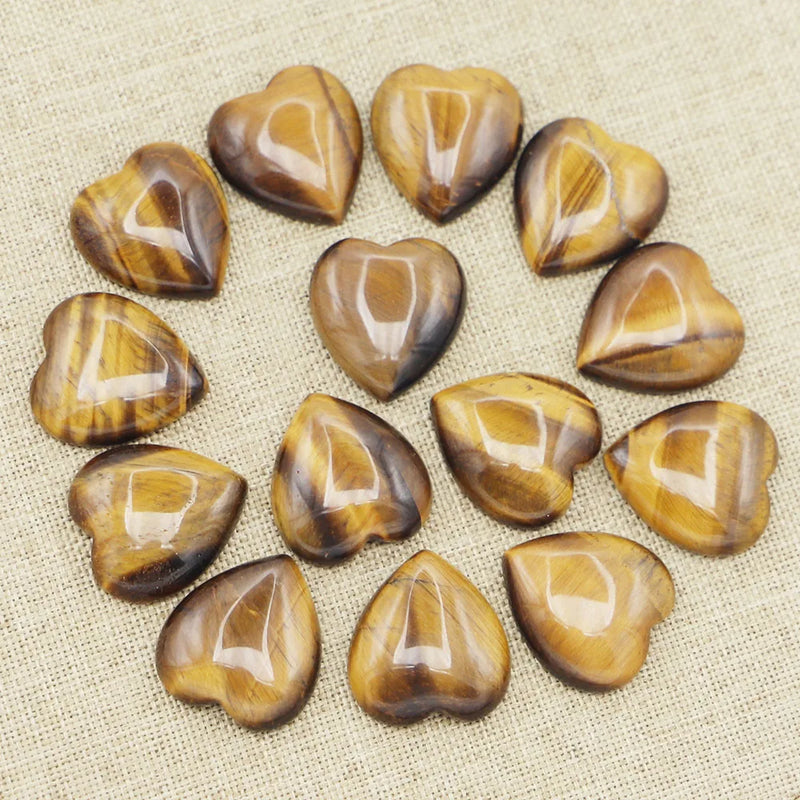 25MM Natural Tiger Eye Stone Heart Cab Cabochons Beads for DIY Jewelry Making