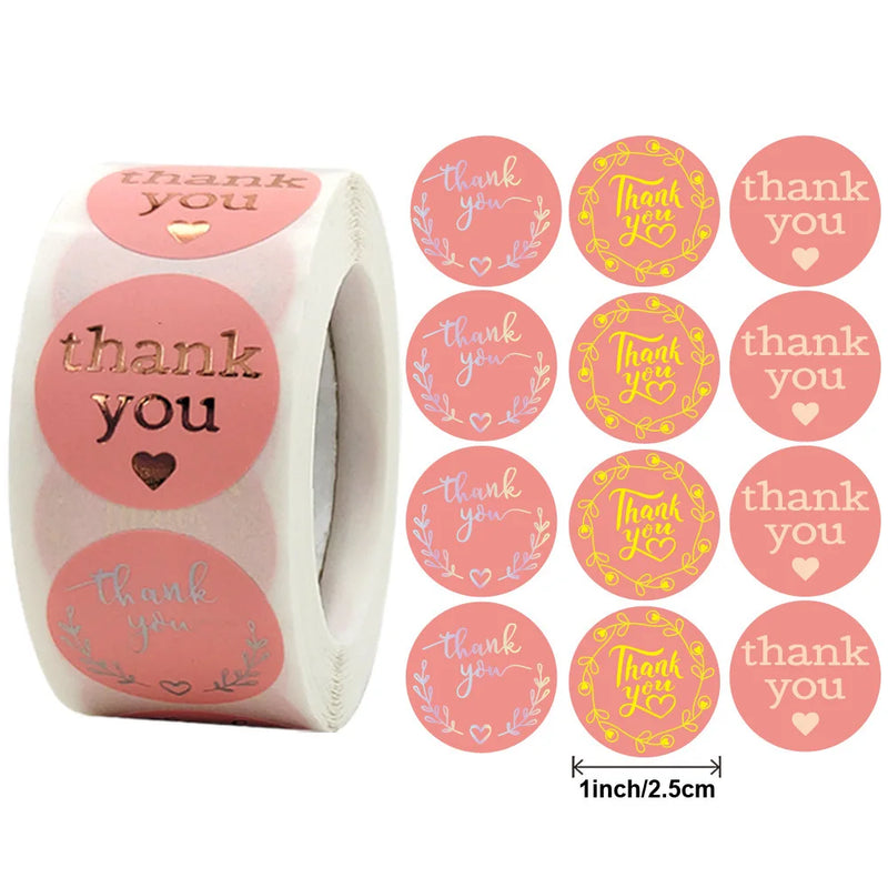 25MM Round Silver Foil Laser Pink Thank You Sticker - Sealed Label