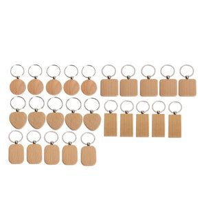 25Pcs Blank Wooden Key Chain Diy Wood Keychain Rings Key Tags