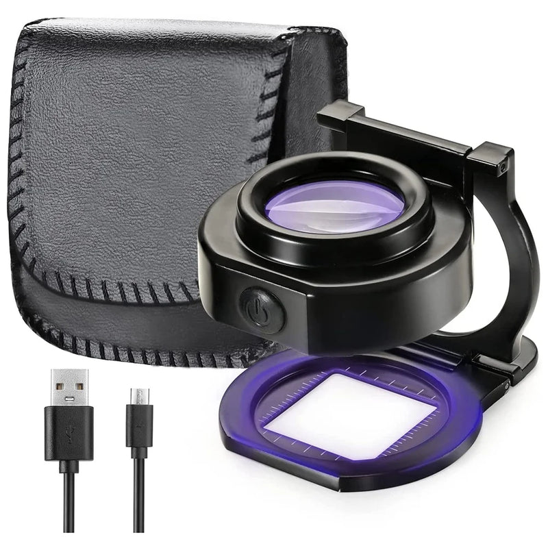 25X Loupe Magnifier with 6 Light, USB Portable Metal Eye Loupe