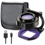 25X Loupe Magnifier with 6 Light, USB Portable Metal Eye Loupe