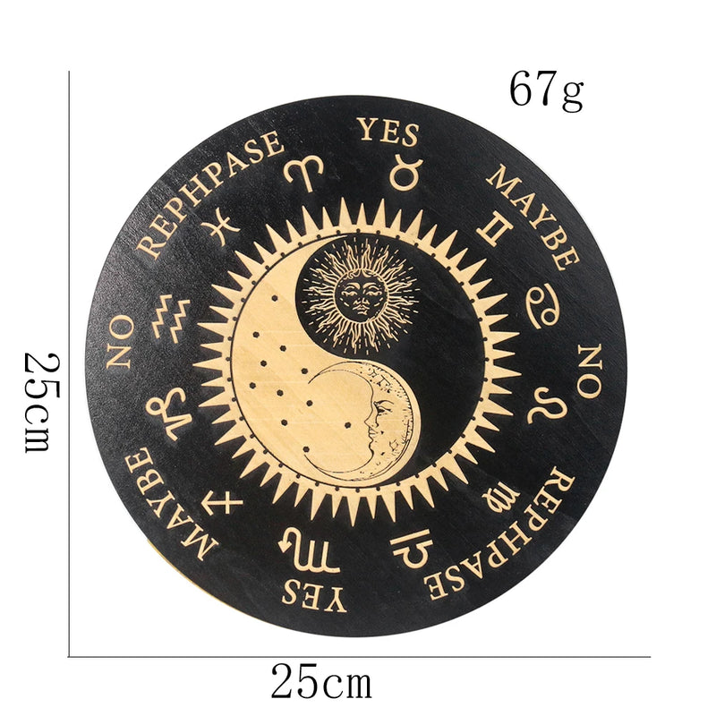 Taoism Witchcraft Divination Board Wood Altar Yin Yang Sun Moon Pendulum