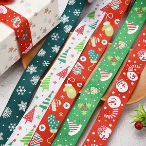 10yards Printed Christmas Ribbon Xmas Polyester Bandage for Gift Wrapping
