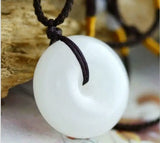 25mm Chinese Icy Jade Circle Donut Amulet Necklace