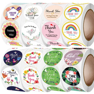 25mm Green Pink Rainbow Flowers Thank You Stickers Small Business Supplies