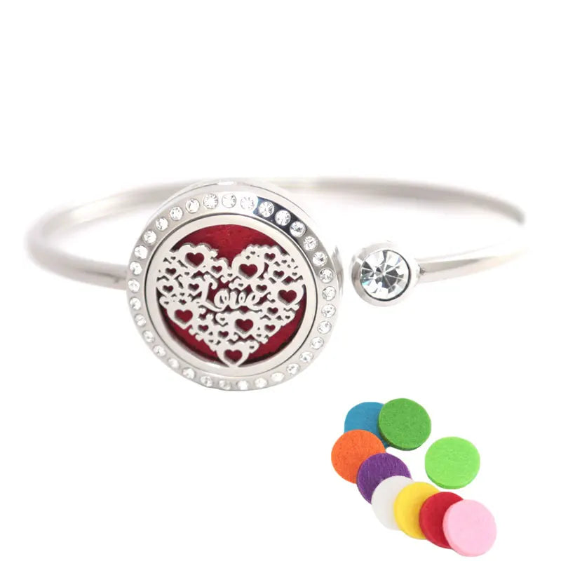 25mm Crystal Stainless Steel Love Aromatherapy Locket Bracelet Bangle