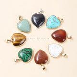 Pink Quartz Copper Heart Pendant Crystal Stone Charms for Jewelry Making