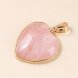 Pink Quartz Copper Heart Pendant Crystal Stone Charms for Jewelry Making