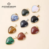 Pink Quartz Copper Heart Pendant Crystal Stone Charms for Jewelry Making
