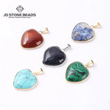 Pink Quartz Copper Heart Pendant Crystal Stone Charms for Jewelry Making