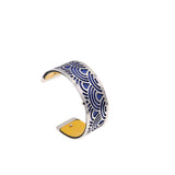 25mm Ocean Wave Reversible Leather Cuff Bracelet with Silver Manchette Femme