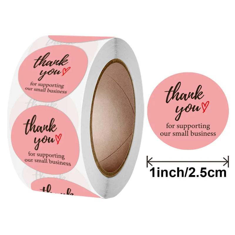 25mm Pink Thank You Stickers Small Business Decoration Labels Gift For You