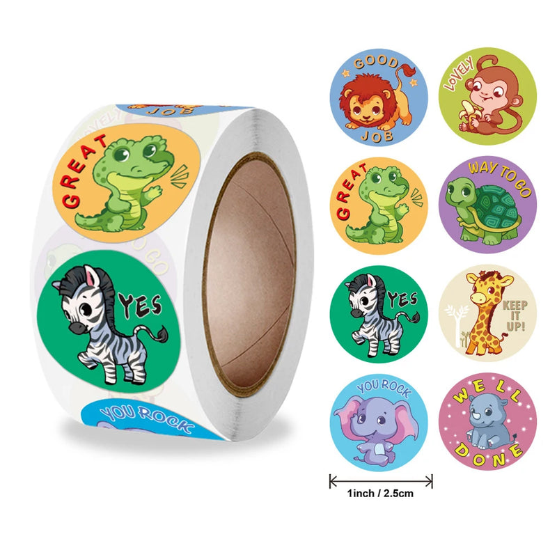 25mm Motivational Animal Reward Stickers for Kids