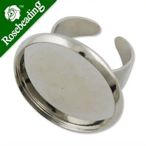 25mm Round Rhodium Plated Ring Base Setting with 25 MM Pad - 20PCS