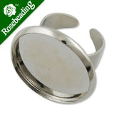 25mm Round Rhodium Plated Ring Base Setting with 25 MM Pad - 20PCS
