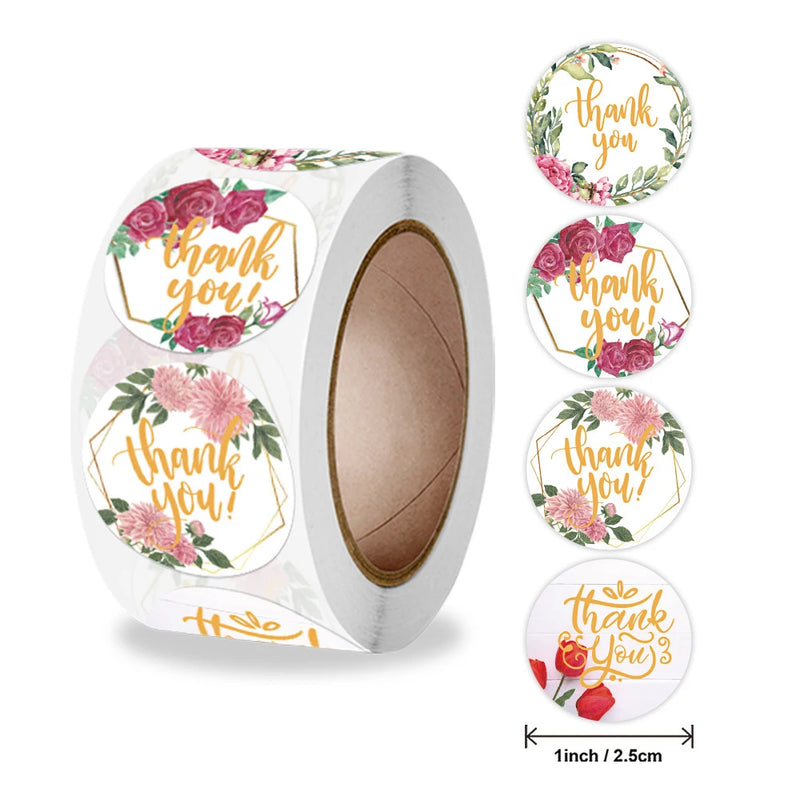 25mm Flower Painted Thank You Stickers for Mother's Day