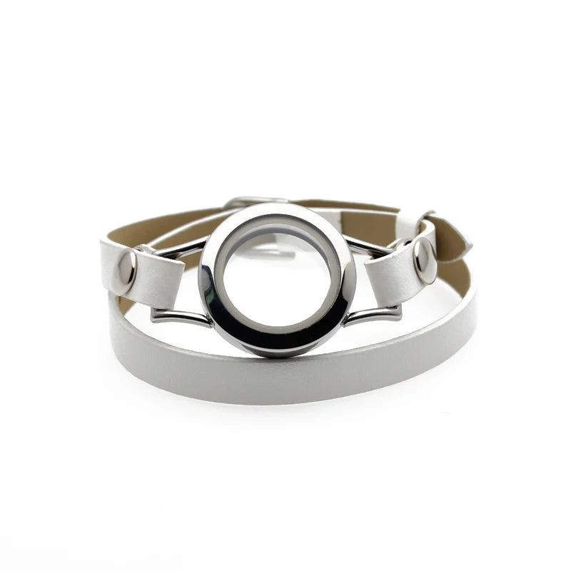 25mm Wrap Bracelet 316L Stainless Steel Memory Locket PU Leather Wrap Bracelet