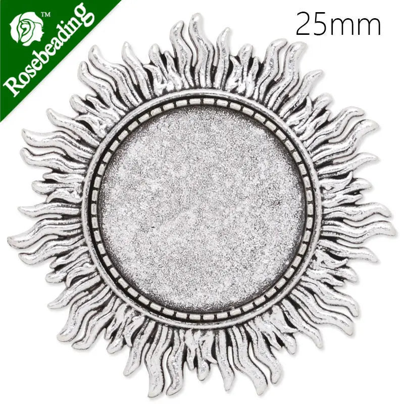 25mm Antique Silver Plated Brooch Blank, Sunshine Shape, Zinc Alloy, 10pcs/lot