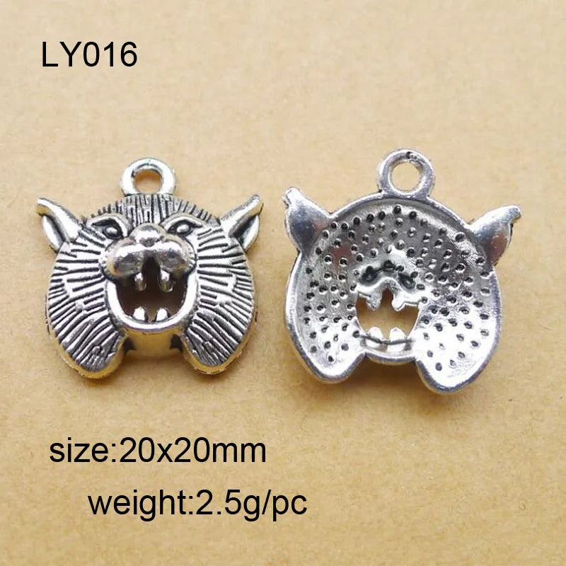 25pcs Alloy Leopard Head Charms Pendants Silver for DIY Jewelry Making