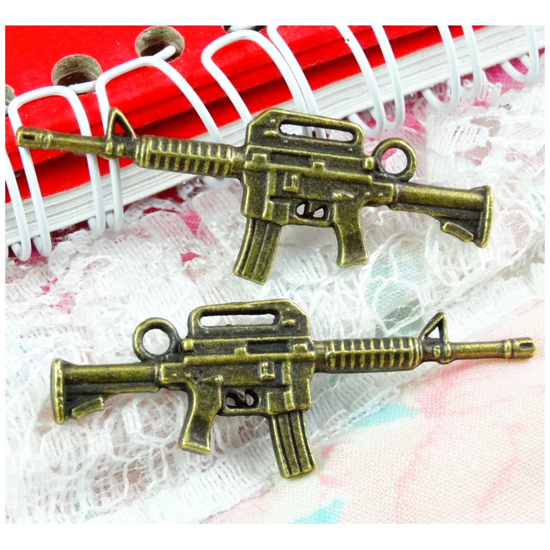 25pcs Antique Bronze Submachine Gun Charms Pendant DIY Jewelry