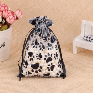 25pcs Organza Jewelry Bags Cat Claw Pattern Gift Bag Drawstring Pouch