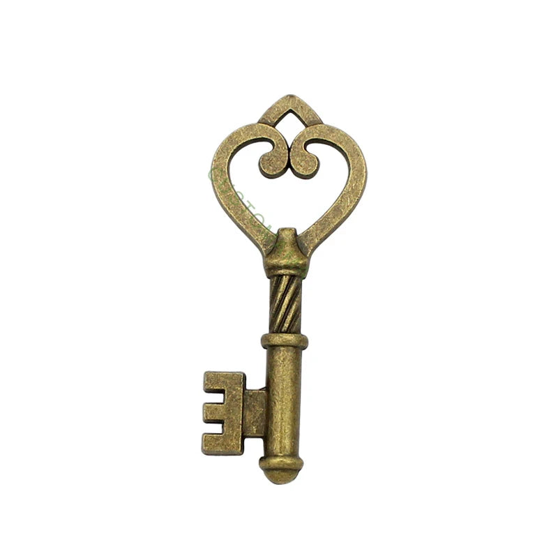 25pcs Antique Bronze 2 Sided Key Charm 46x18mm