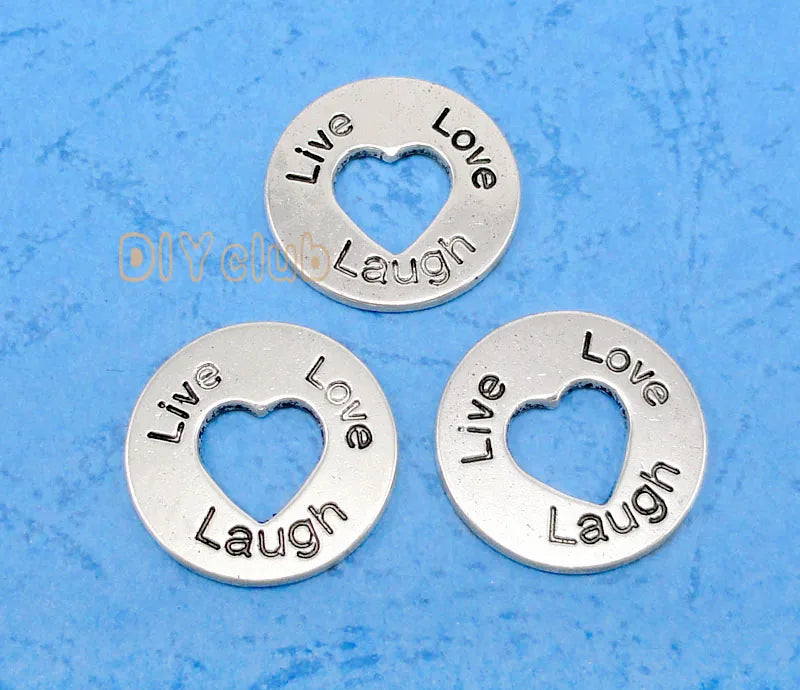 25pcs Tibetan Silver Live Laugh Love Charms DIY Supplies 24mm