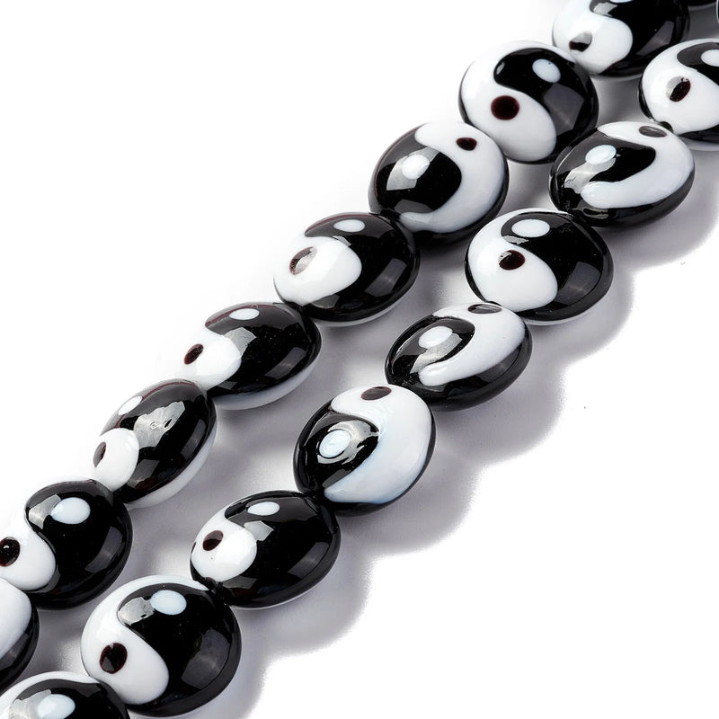 25pcs Yin Yang Pattern Glass Beads for Jewelry Making