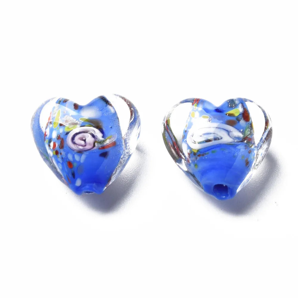 25pcs Lampwork Heart Beads Mix with Inner Flower for DIY Jewelry Making