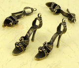 25pcs Antique Bronze High Heel Shoe Charms 3D Stilettos 33x27mm
