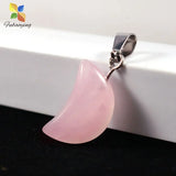 25pcs Natural Pink Quartz Moon Pendants Necklace DIY Jewelry Making Women