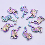 25pcs/Lot Rainbow Sandpiper Bird Crane Flamingo Charms Pendant Jewelry Making