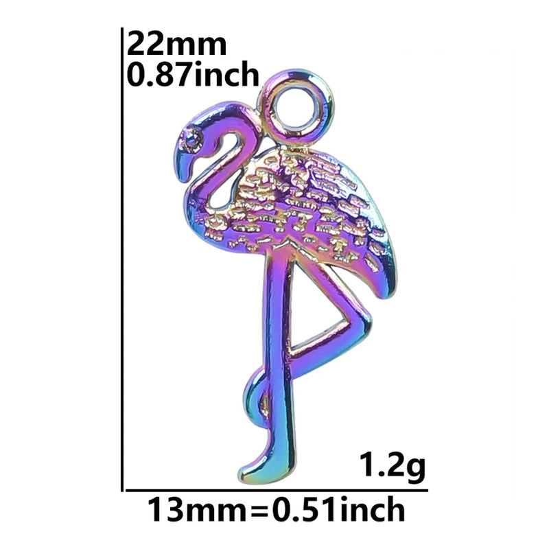 25pcs/Lot Rainbow Sandpiper Bird Crane Flamingo Charms Pendant Jewelry Making