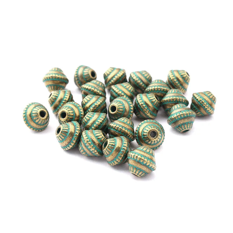 25pcs Patina Verdigris Conical Ethnic Carved 1.5mm Spacer Beads for DIY Jewelry