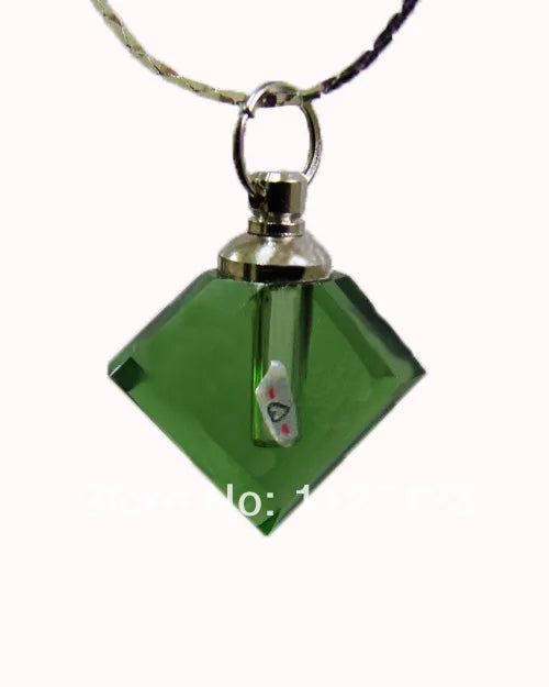 25pcs/lot Green Flat Prismatic Rice Vials Pendants Perfume Empty Glass Bottle