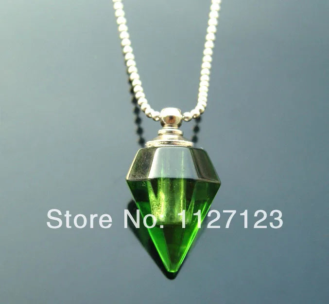 25pcs Green Cone Rice Vials Pendants Perfume Empty Glass Bottle